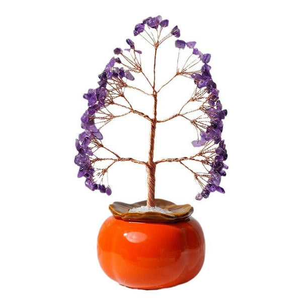 Amethyst Healing Crystal Bonsai Tree with Lucky Fruit Planter | DaoZeno