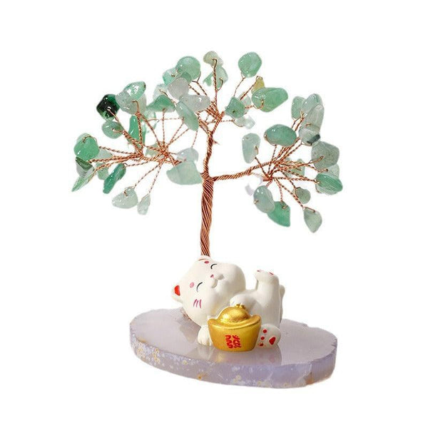 Feng Shui Wealth Crystal Tree with Lucky Cat & Agate Stone | DaoZeno