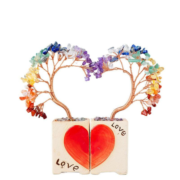 Love Energy Heart-Shaped Crystal Tree Couples Gift with Ceramic Planter | DaoZeno