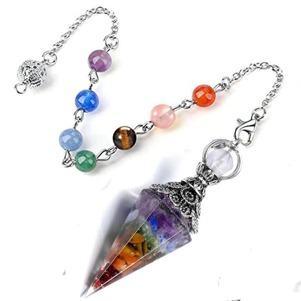 7-Chakra Crystal Pendulum Pendant with Sacred Geometry Beads | DaoZeno