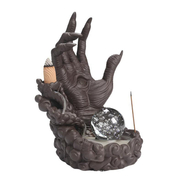Devil's Hand and Eye with LED Light Backflow Incense Burner Holder Home Ornament | DaoZeno
