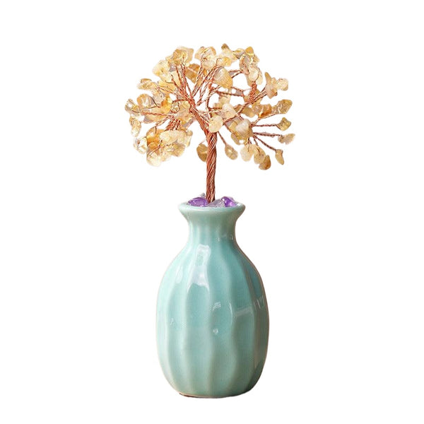 Five Elements Crystal Blessing Tree with Sacred Guanyin Vase | DaoZeno