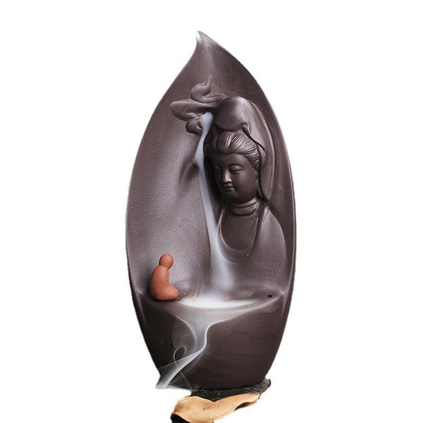 Guanyin and Buddhist Monk Reversing Incense Burner Holder Home Ornament | DaoZeno