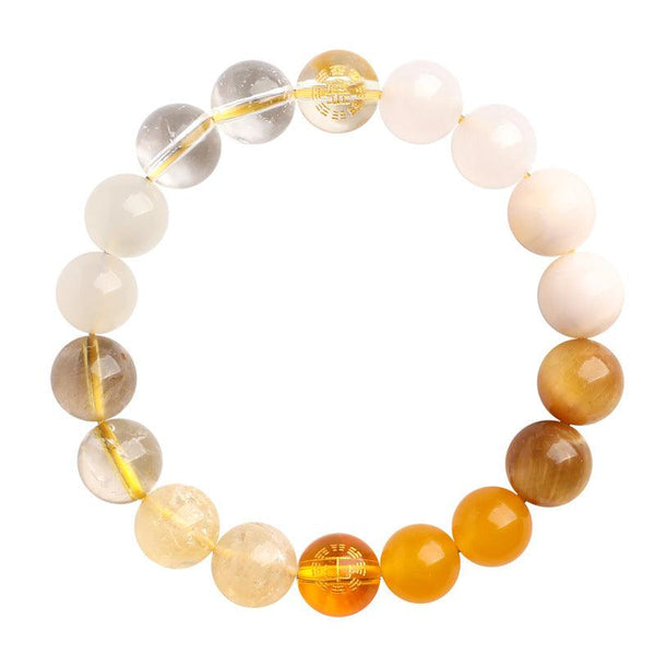 Metal & Earth Element Feng Shui White & Yellow Crystal Bracelet for Wealth & Strength | DaoZeno