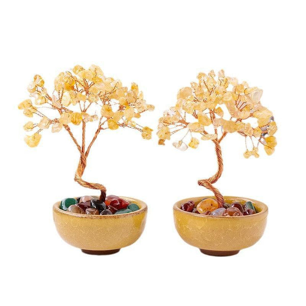 Five Elements Citrine Crystal Feng Shui Tree with Jade Basin | DaoZeno