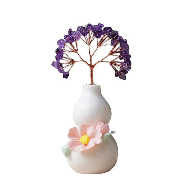 Feng Shui Crystal Money Tree with Ceramic Gourd Base | DaoZeno