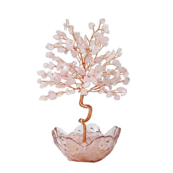 Money Tree Bonsai – Natural Crystal with Cherry Blossom Planter Base | DaoZeno
