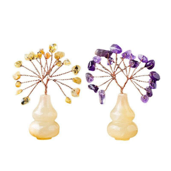 Yellow Jade Gourd Feng Shui Crystal Tree with Wealth Talisman | DaoZeno