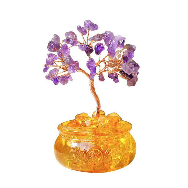 Amethyst Crystal Tree in Yellow Glass Treasure Bowl Basin | DaoZeno