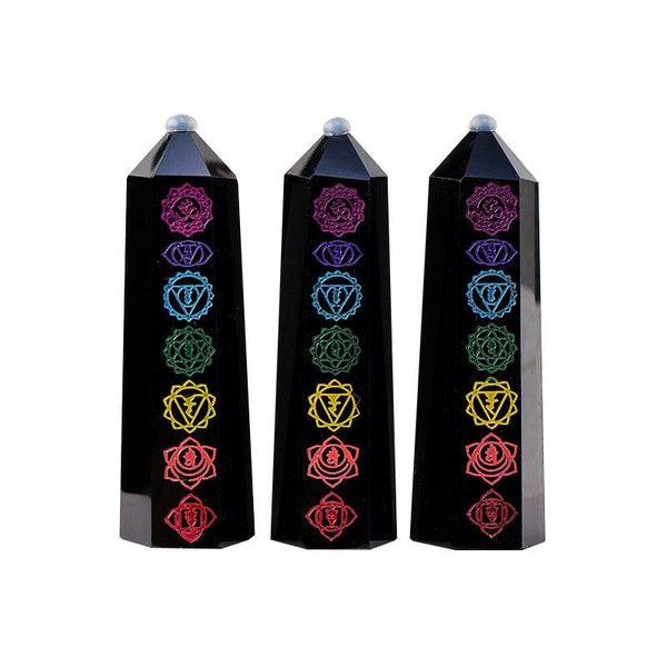 Obsidian 7-Chakra Pillar – Sacred Geometry Energy Amplifier | DaoZeno