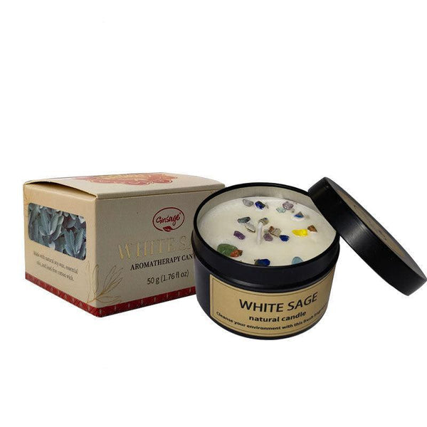 White Sage Scented Candle With Rainbow Crystal Stones Inside | DaoZeno