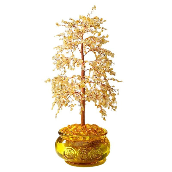 Yellow Citrine Crystal  Feng Shui Tree of Life with Wealth Bowl Base | DaoZeno